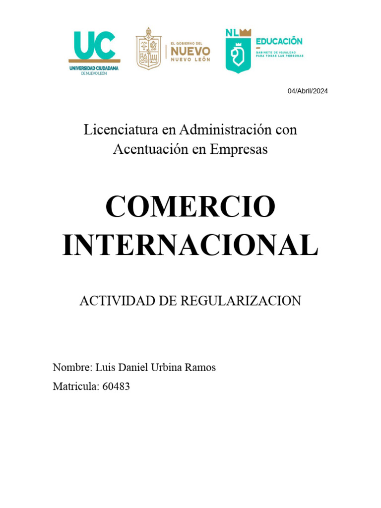 Actividad de Regularizacion Comercio Internacional | PDF | Comercio ...