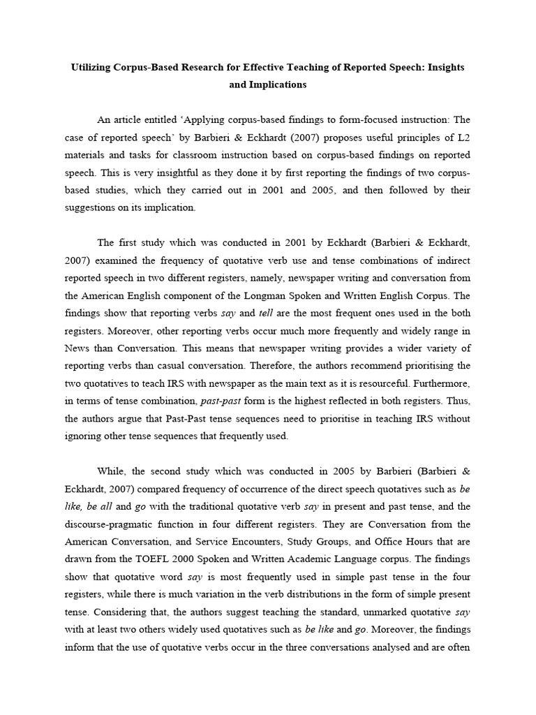 Utilizing corpus based research for effective teaching of reported