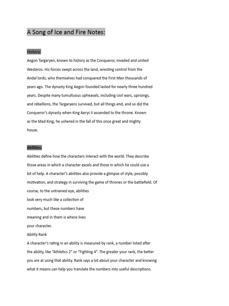 Targaryen Abilities in A Song of Ice and Fire PDF
