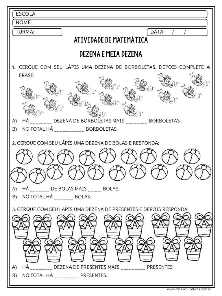 Atividade de Matemática: Dezena e Meia Dezena | PDF