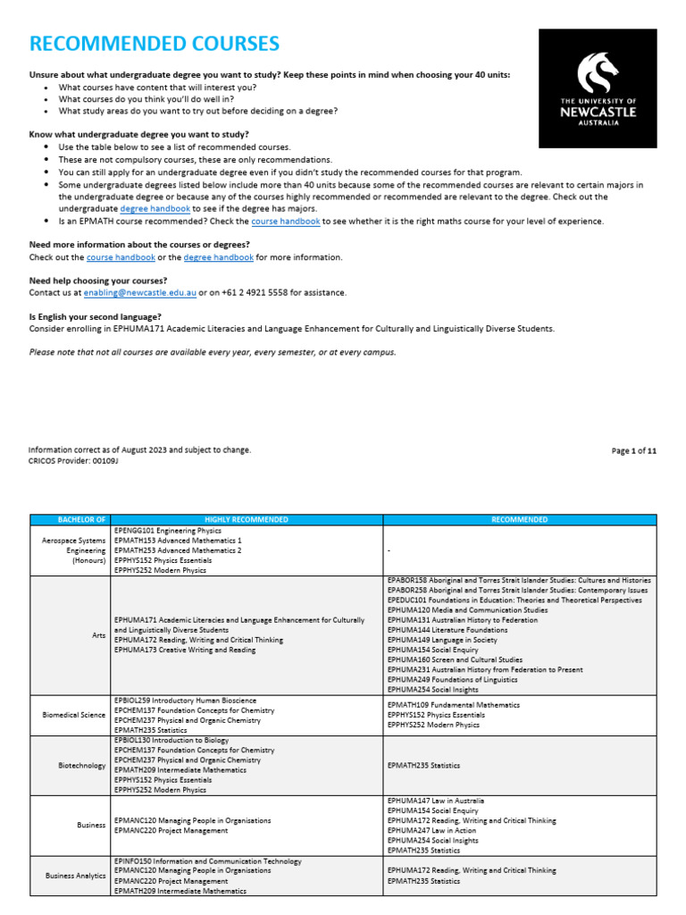 Recommended Undergraduate Courses Guide | PDF | Science | Mathematics