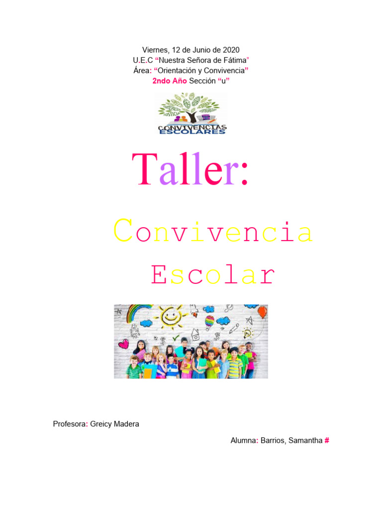 Taller de Convivencia Escolar | Descargar gratis PDF | Tolerancia ...