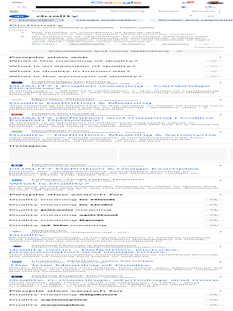 Duality Meaning Google Search PDF Dictionary Linguistics