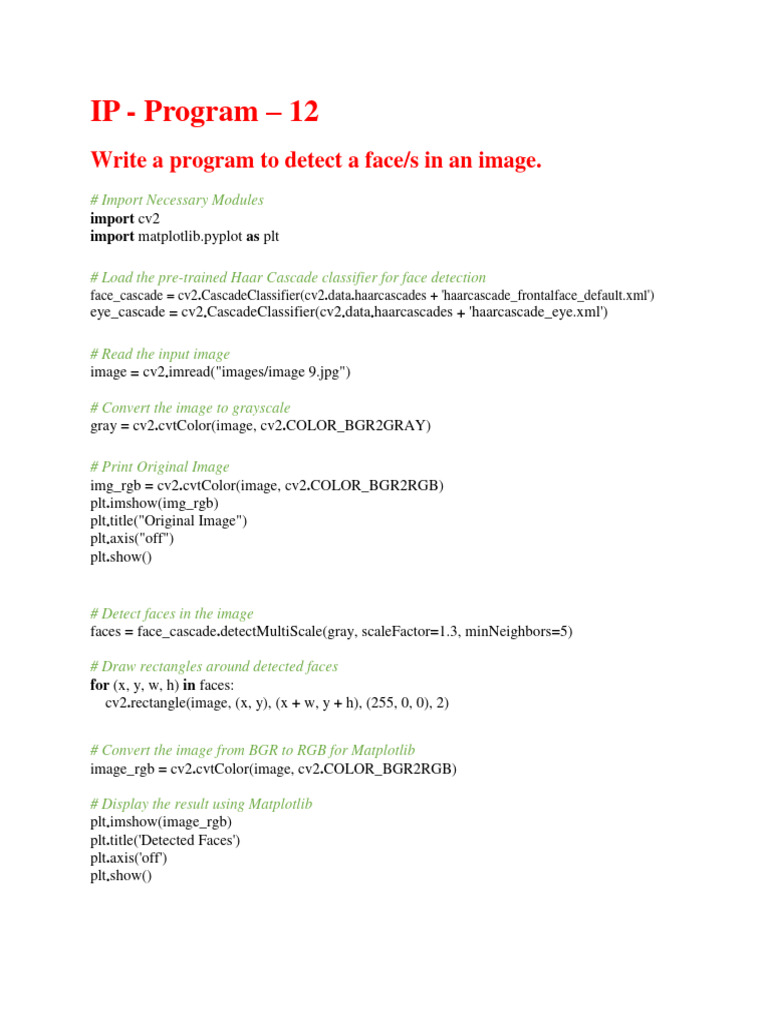 Face Detection Program in Python | PDF