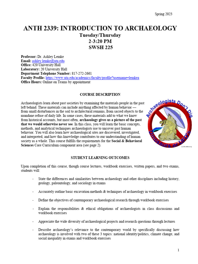 Introduction to Archaeology Course Syllabus | PDF | Archaeology ...