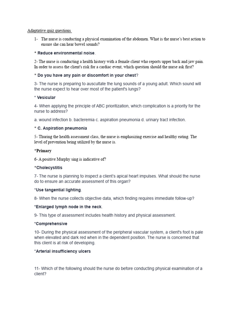 Adaptative Quiz Questions | PDF | Nursing | Heart
