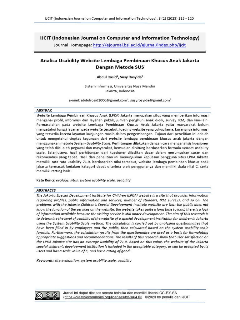Usability Website LPKA Jakarta: Analisis SUS | PDF