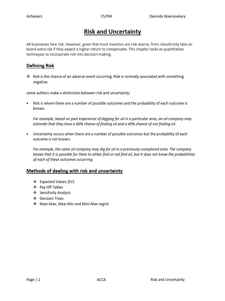 Risk and Uncertainty in Business Decisions | PDF | Risk | Uncertainty