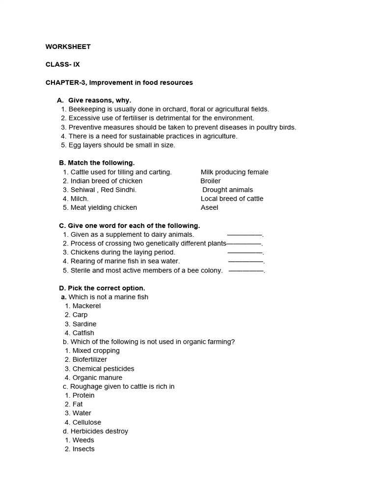 Class 9 chapter improvement in food resources pdf agriculture cattle