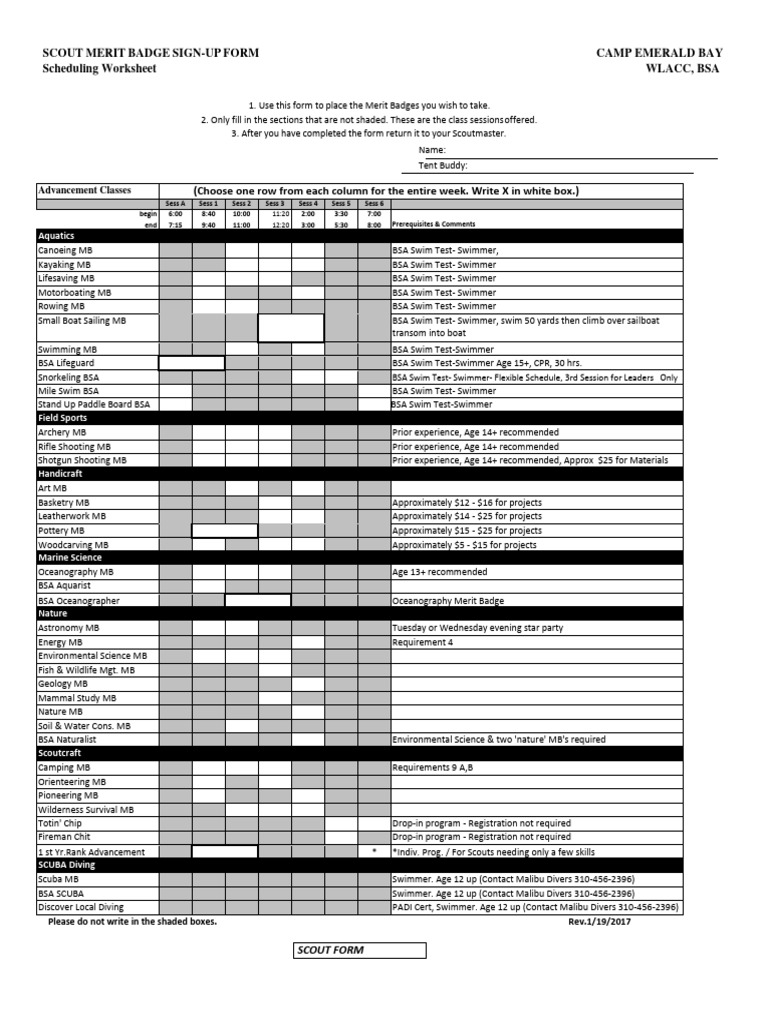 Emerald Bay 2017 Merit Badge Signup | PDF | Boy Scouts Of America ...