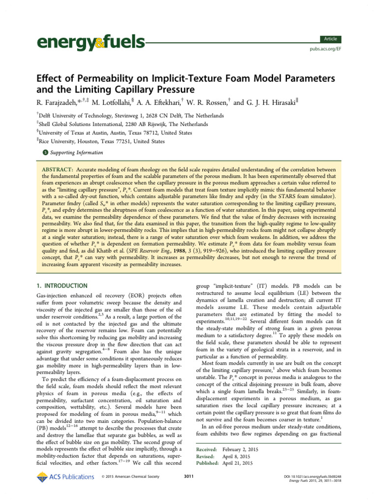 Effect of Permeability On Foam Parameters and Limiting Capillary ...