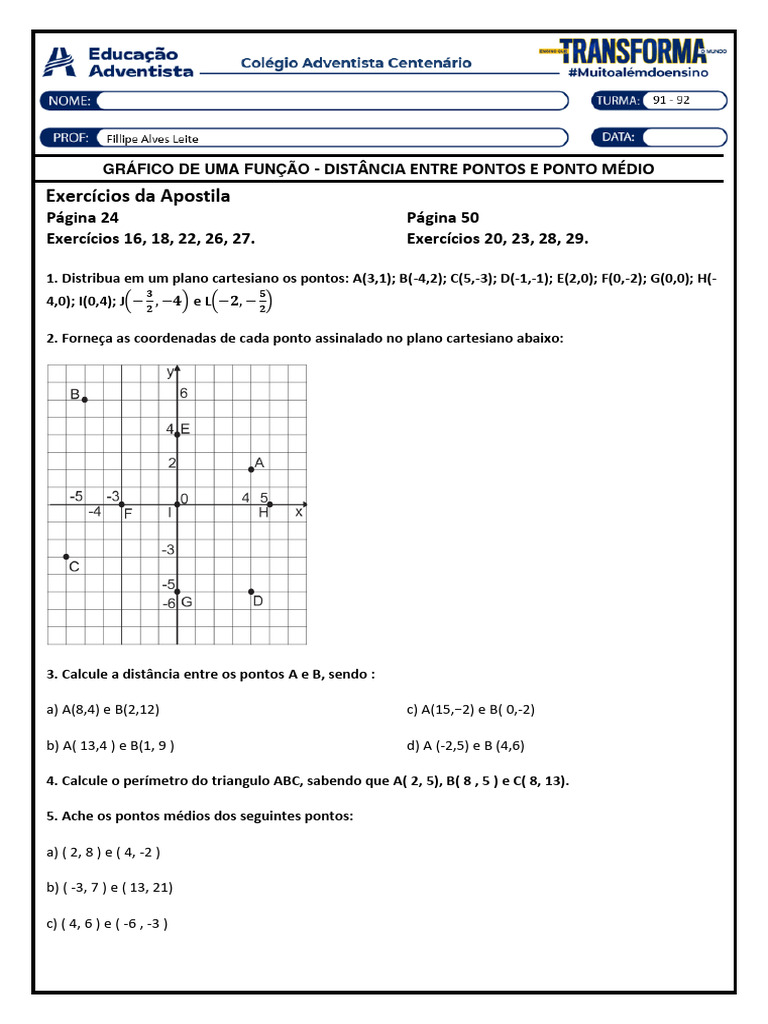 Gráfico - Distância Entre Ponto e Ponto Médio - Matemática | PDF ...