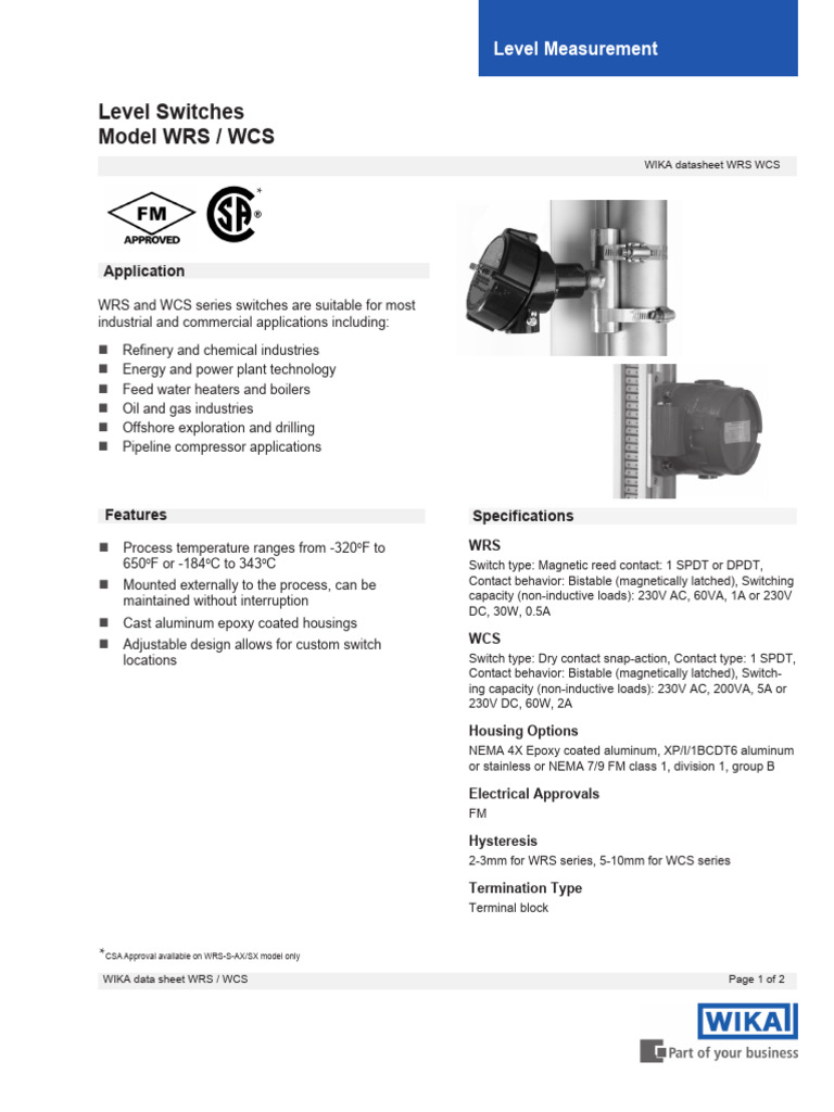 WIKA WRS/WCS Level Switch Datasheet | PDF | Switch | Electricity