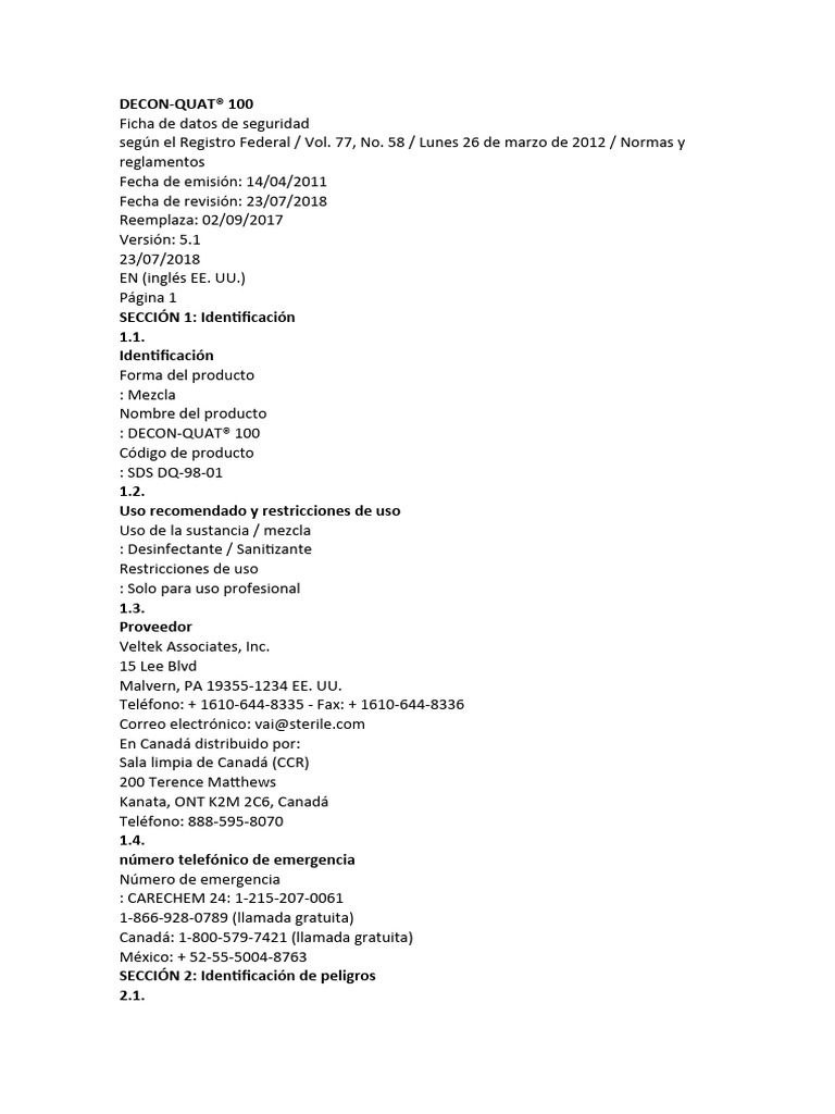 MSDS Quat | PDF | Pesticida | Toxicología