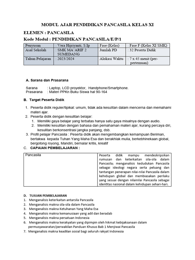 Modul Ajar Kelas Xi Pancasila 1 | PDF | Karier & Perkembangan
