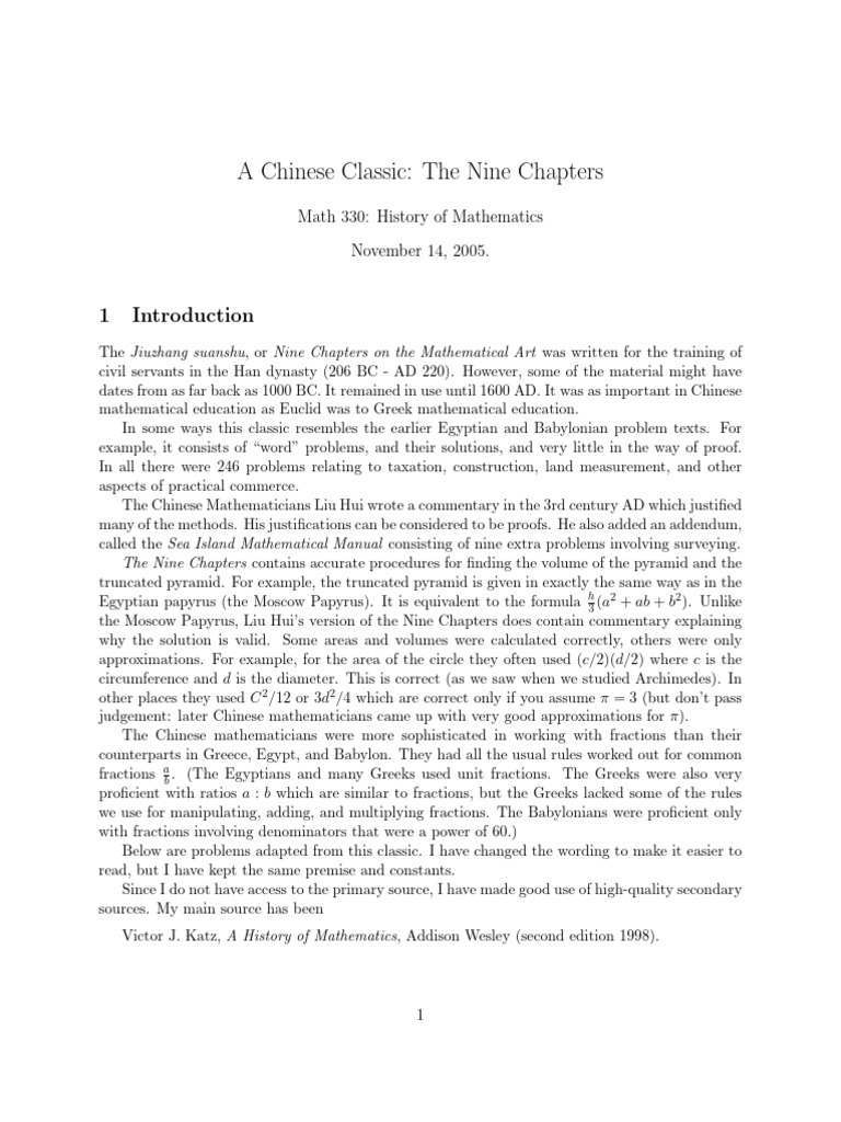 Overview of the Nine Chapters | PDF | Mathematics | Elementary Mathematics
