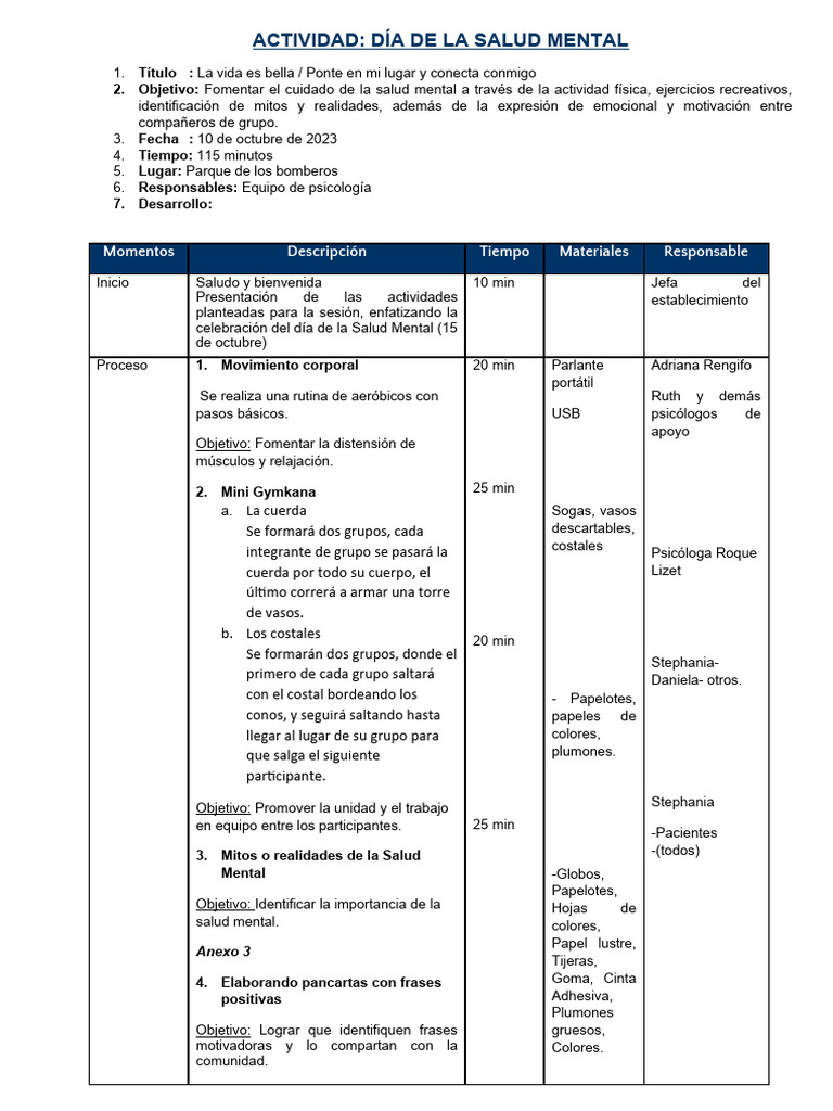 Día de la Salud Mental 2023: Actividades | PDF | Salud mental ...