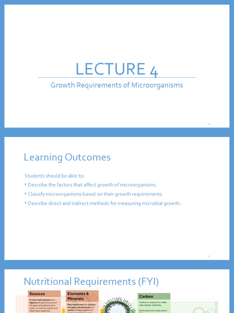 LBIO1 T5 L4 Growth Requirements of Microorganisms | PDF | Biology