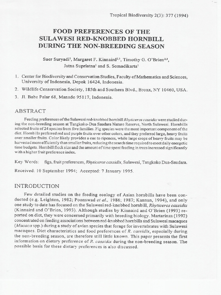 Sulawesi Hornbill Food Preferences Study | PDF | Ficus | Sampling ...
