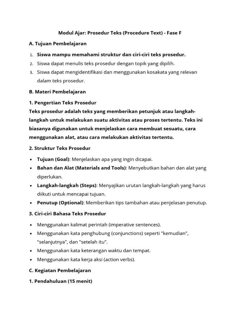 Modul Ajar Prosedur Teks (Procedure Text) - Fase F | PDF