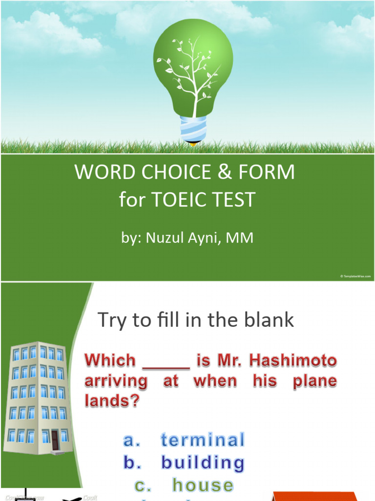 TOEIC Test: Word Choice & Form Guide | PDF | Adjective | Adverb