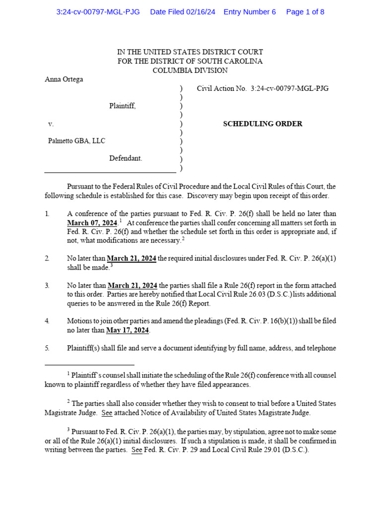 06-Scheduling Order | PDF | Discovery (Law) | Lawsuit