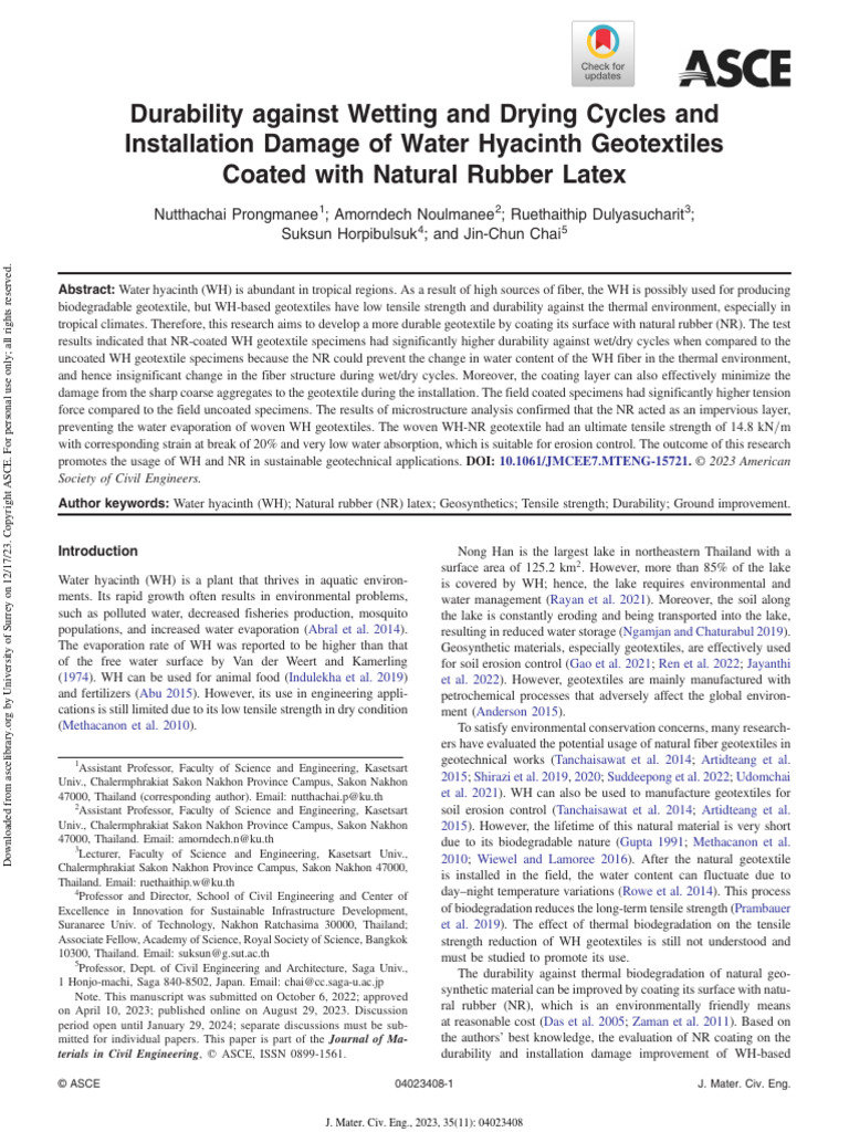 Durability Against Wetting and Drying Cycles and | PDF | Natural Rubber ...