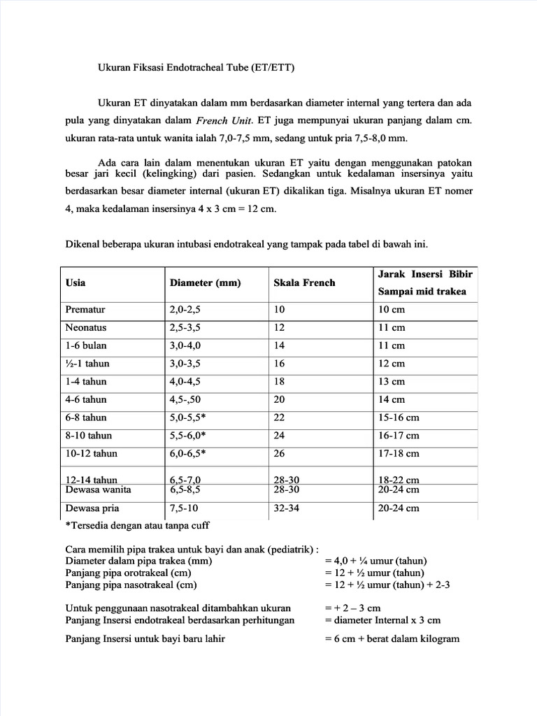 PDF Ukuran Fiksasi Endotracheal Tube - Compress | PDF | Kesehatan Holistik