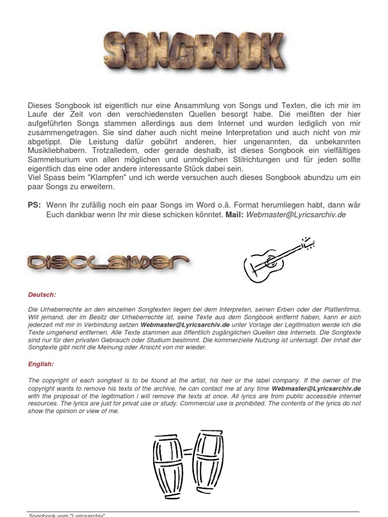 Songbook Für Gitarre U Keyboard (Mit Chords)  PDF