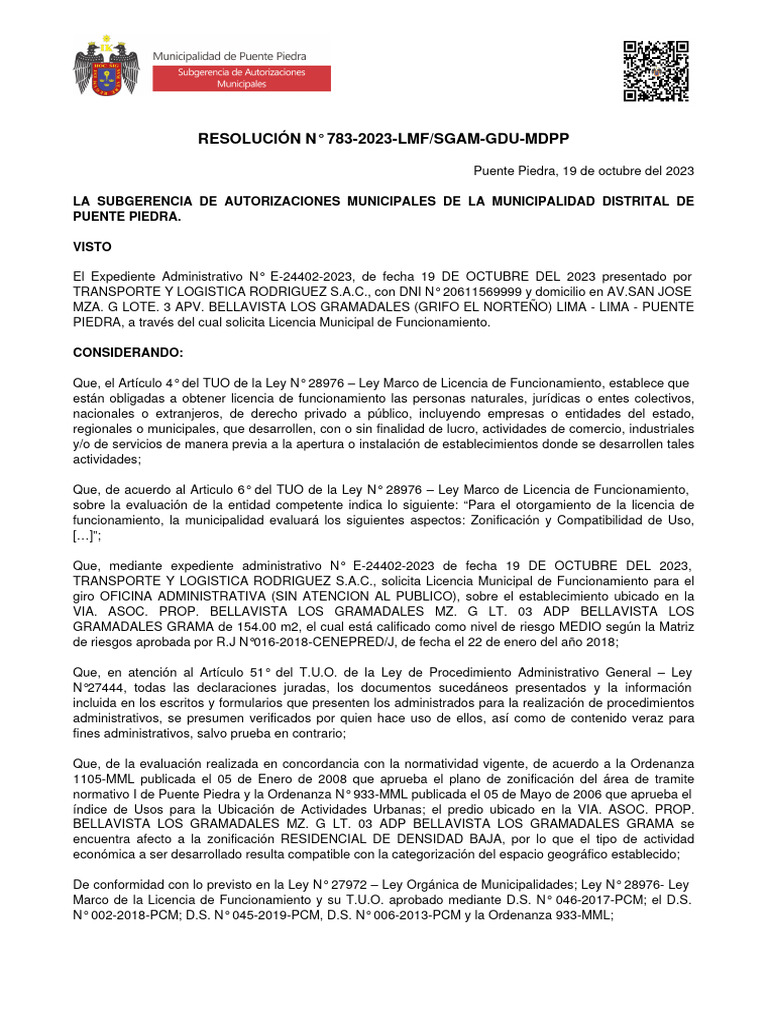 Licencia Municipal de Funcionamiento 2023 | PDF | Zonificación | Gobierno