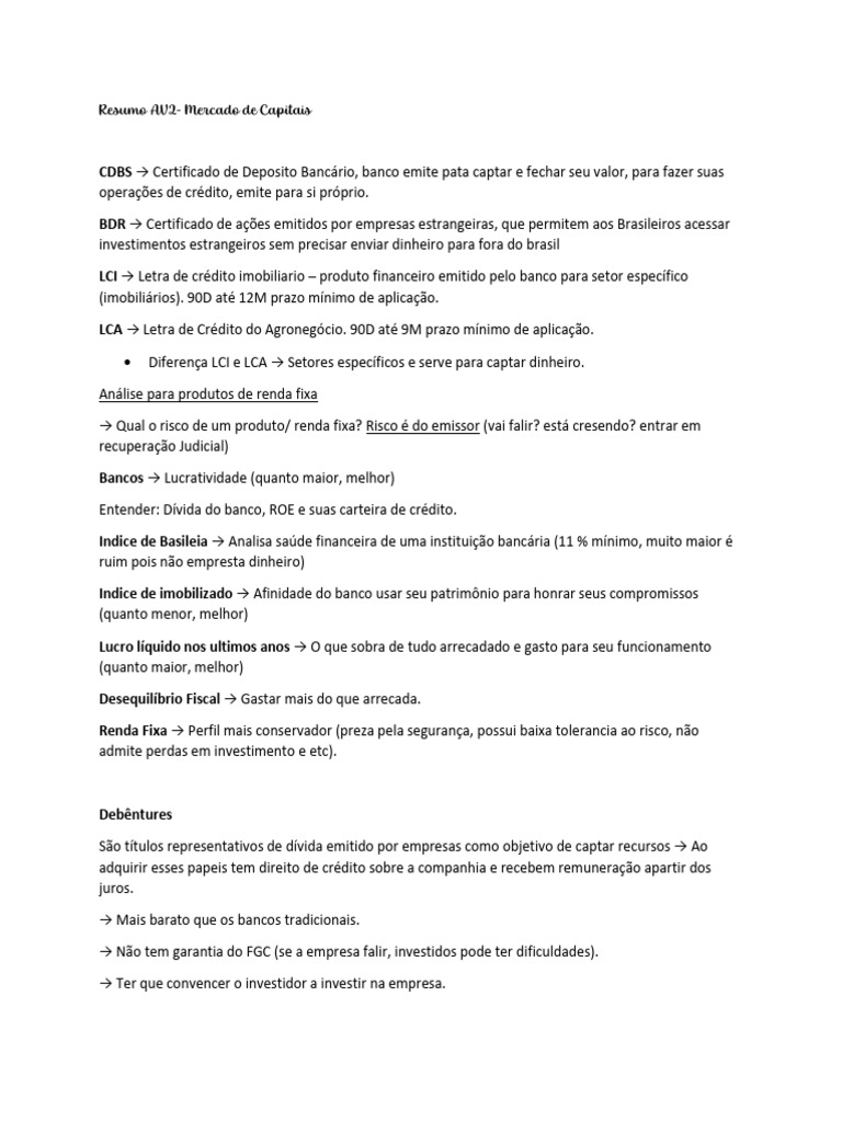 Resumo sobre Mercado de Capitais | PDF | Taxa de câmbio | Renda fixa