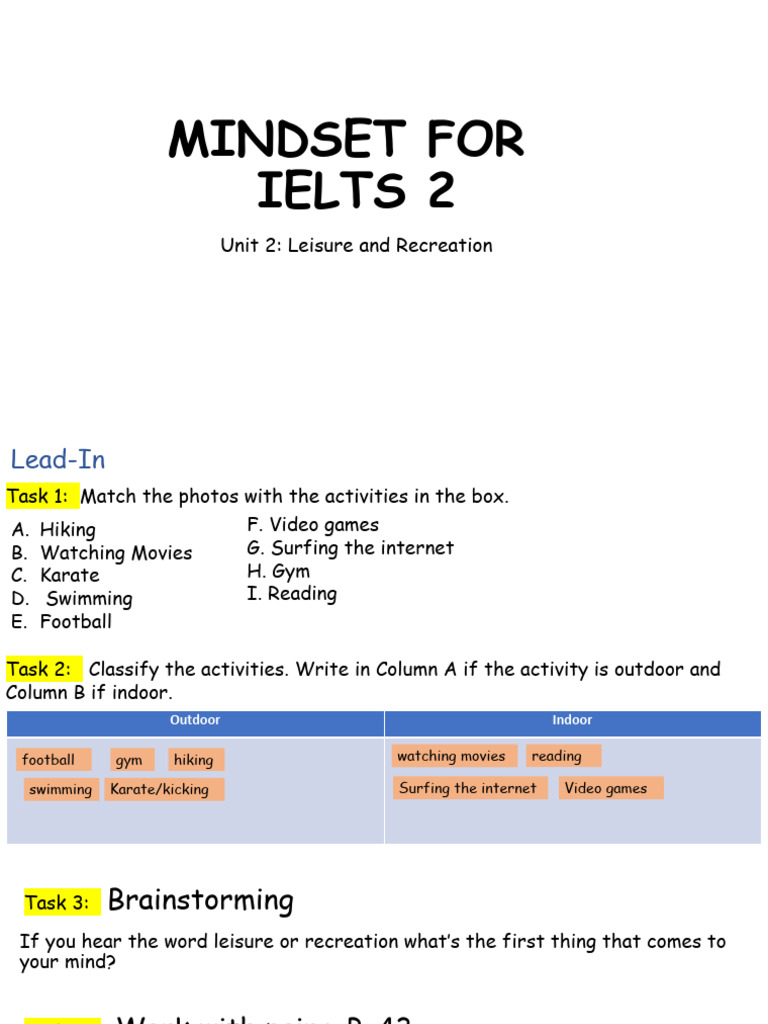 Mindset for IELTS 2: Unit 2 Overview | PDF | Recreation
