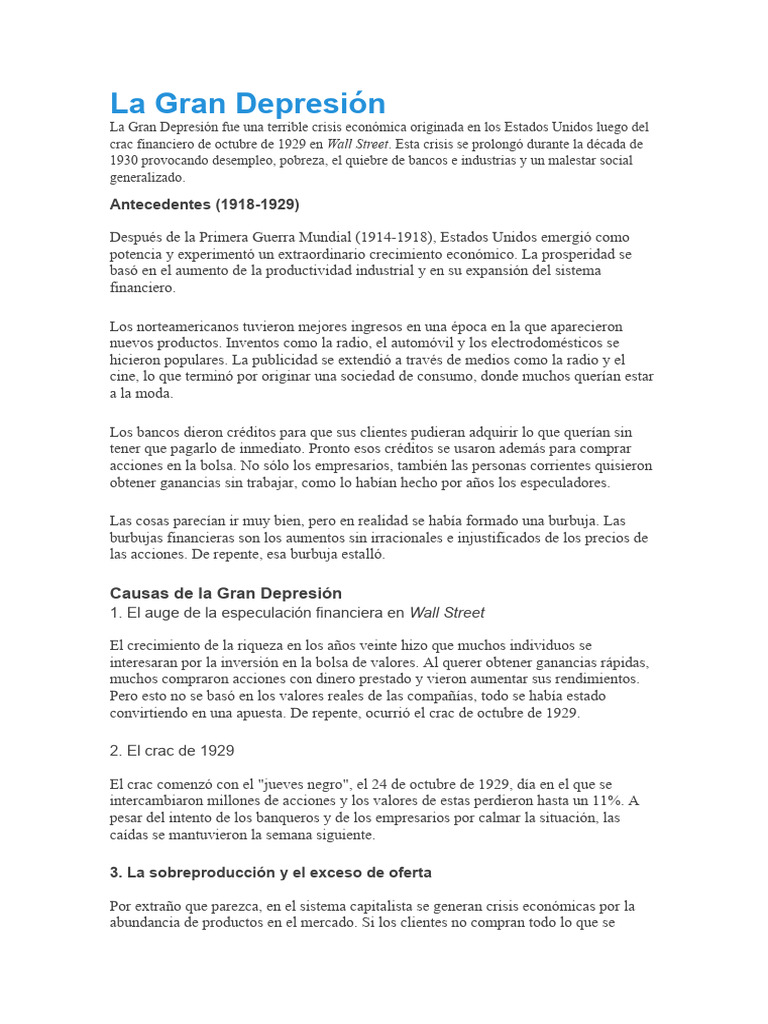 La Crisis de 1929 | PDF | Gran depresion | Precios