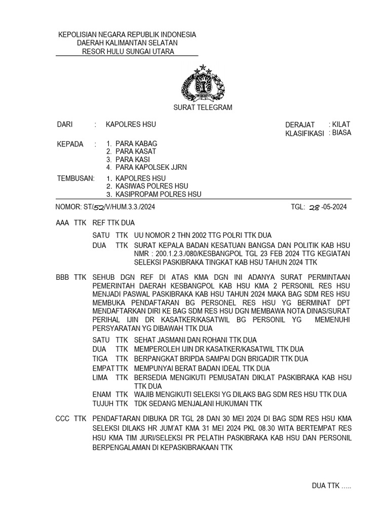 Pendaftaran Paskibraka HSU 2024 | PDF
