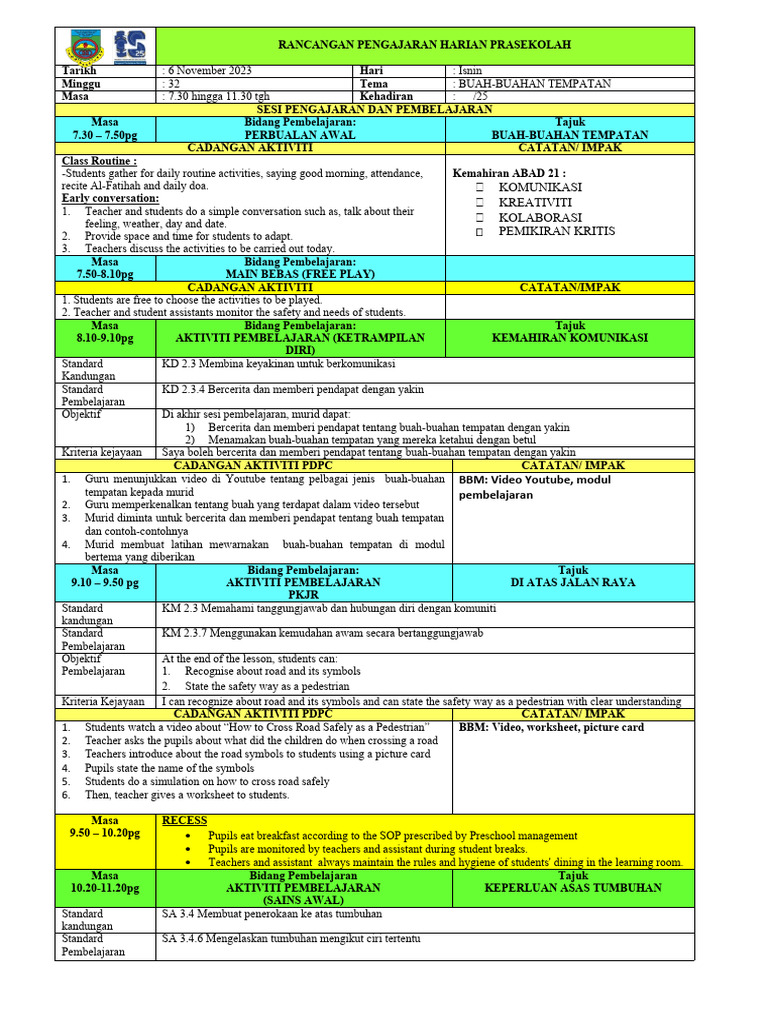 Rancangan Pengajaran Buah-Buahan Tempatan | PDF