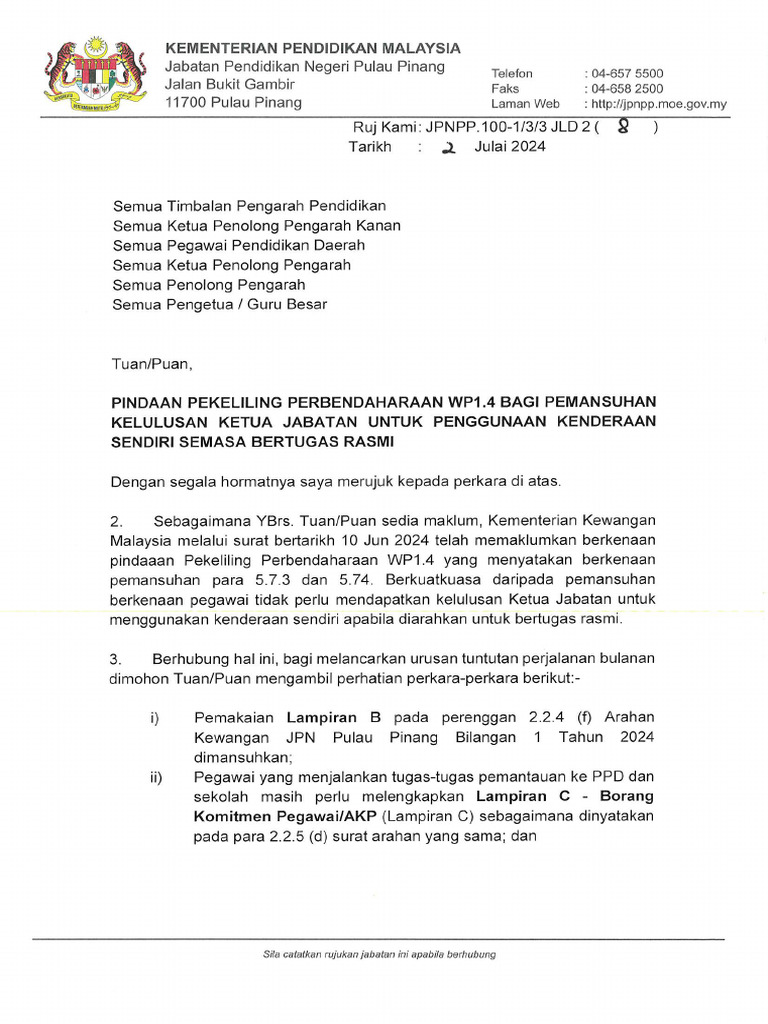 Pindaan Pekeliling Perbendaharaan WP1.4 Bagi Pemansuhan Kelulusan Ketua