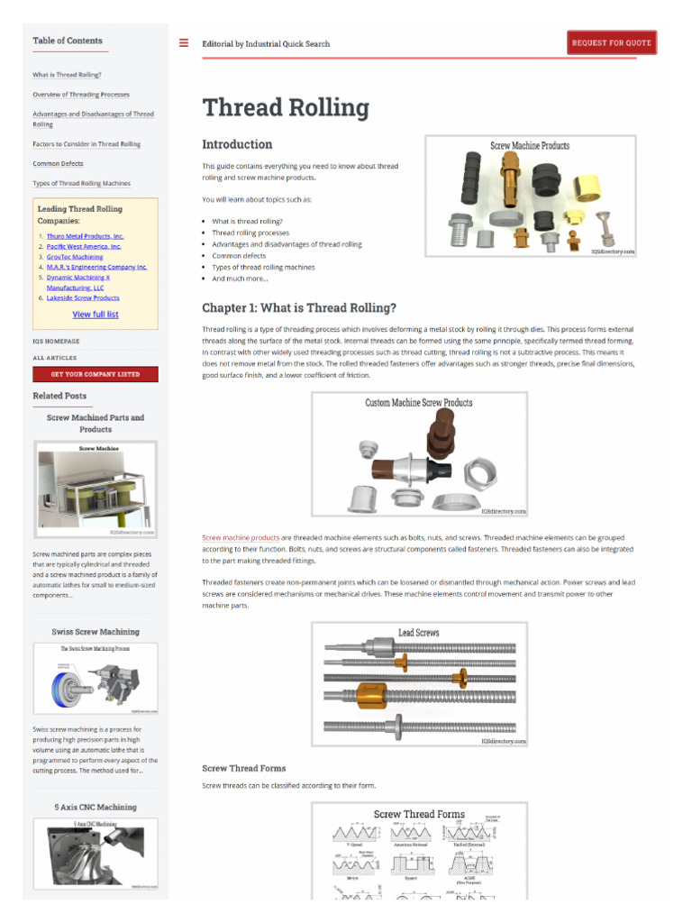 Thread Rolling 1 | PDF
