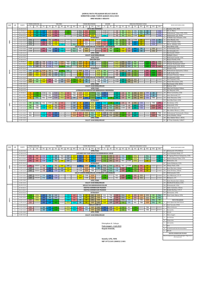 Jadwal Mata Pelajaran Ta 2024-2025 Jadwal Mapel Umum Kelas x Dan Xi | PDF