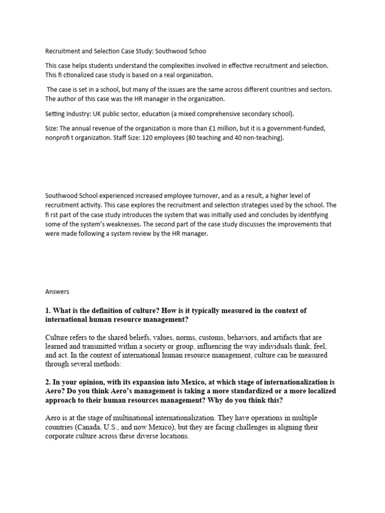 Case Study On Recruitment and Selection | PDF | Cross Cultural ...