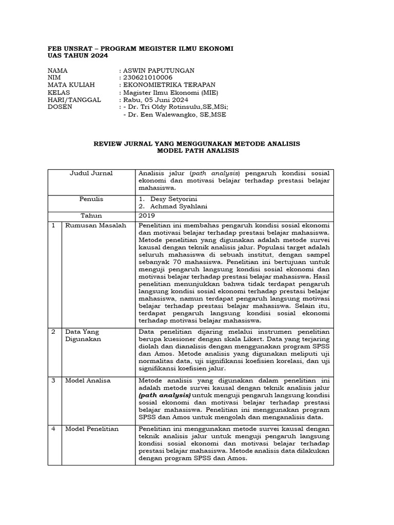 Ekonomietrika review jurnal model path analisis pdf