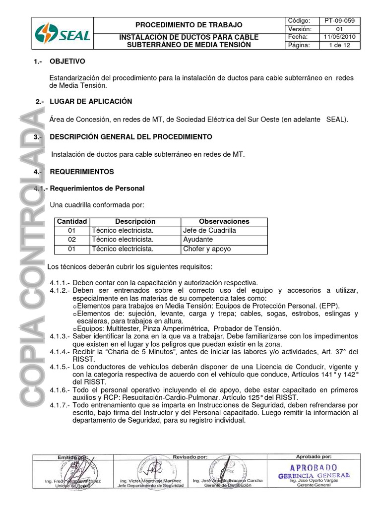 Pt 09 59 Instalación De Ductos Para Cable Subterráneo De Media Tensión