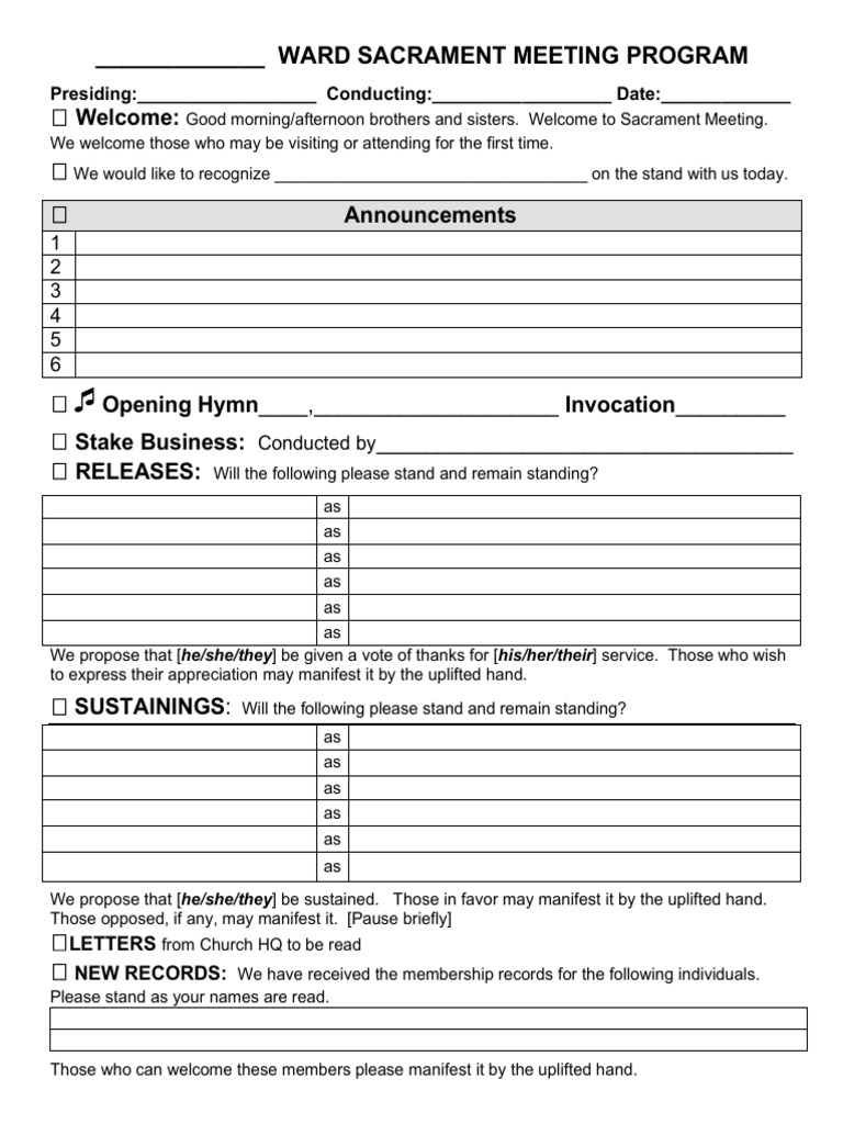 Ward Sacrament Meeting Program Template | PDF | Confirmation | Sacraments