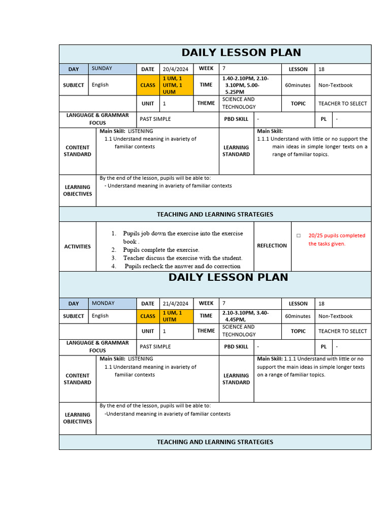 Lesson Plan 2024 Week 7 | PDF | Lesson Plan | Teachers