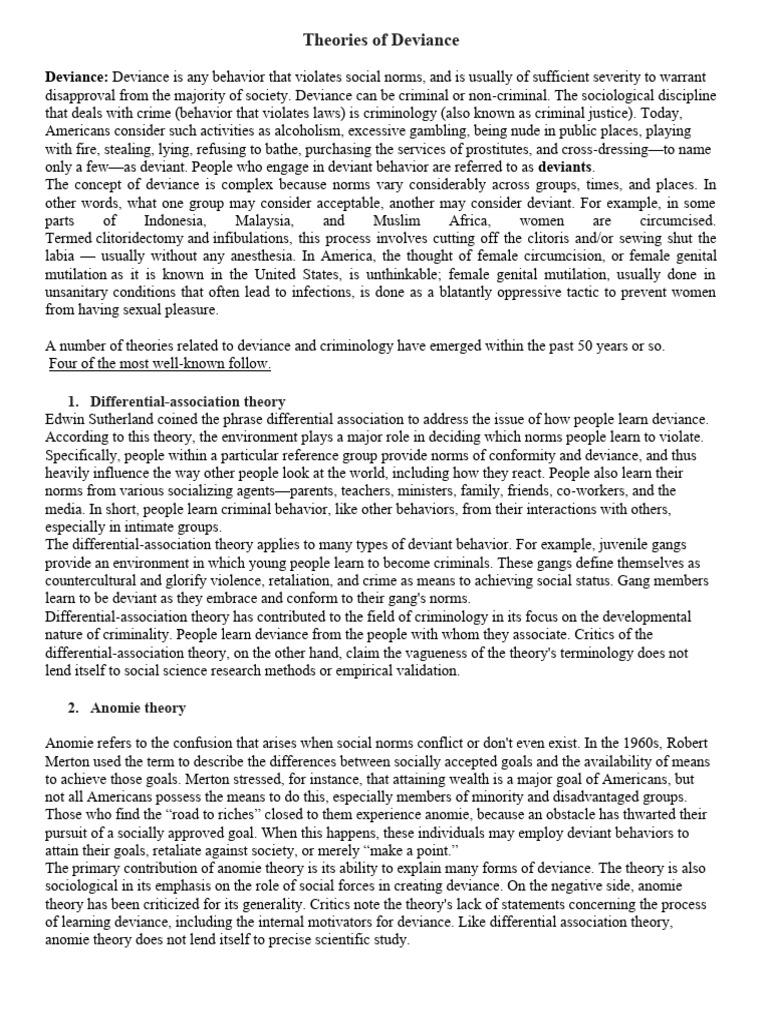 Theories Of Deviance Sociology