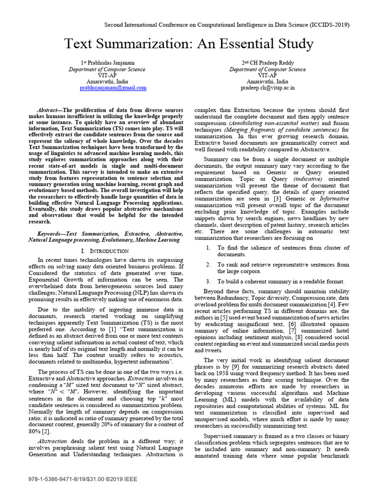 Advances in Text Summarization Techniques | PDF | Vertex (Graph Theory ...