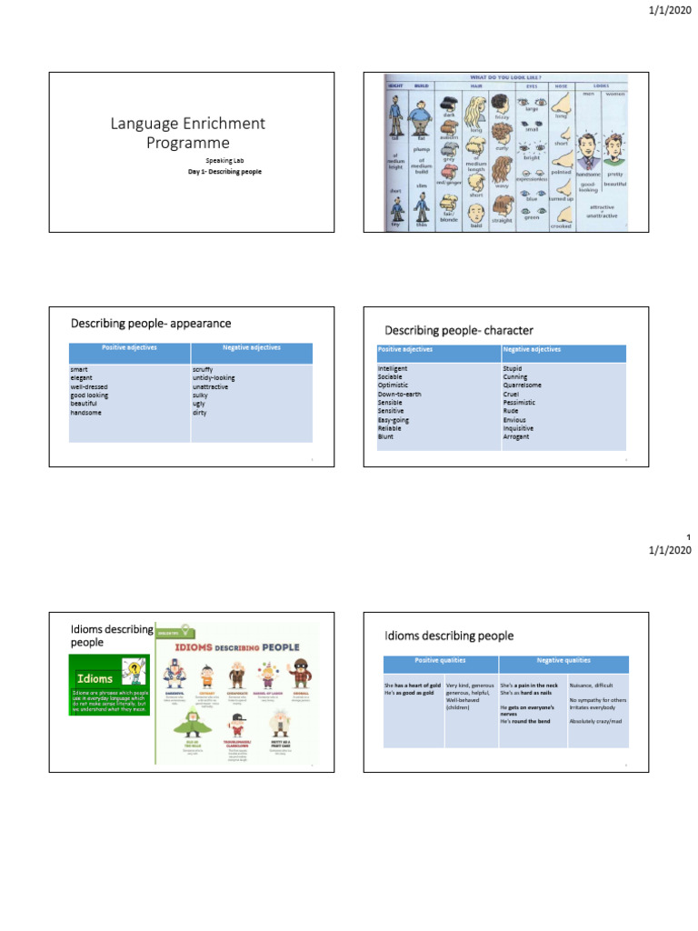 Language Enrichment Programme: Describing People-Appearance Describing ...