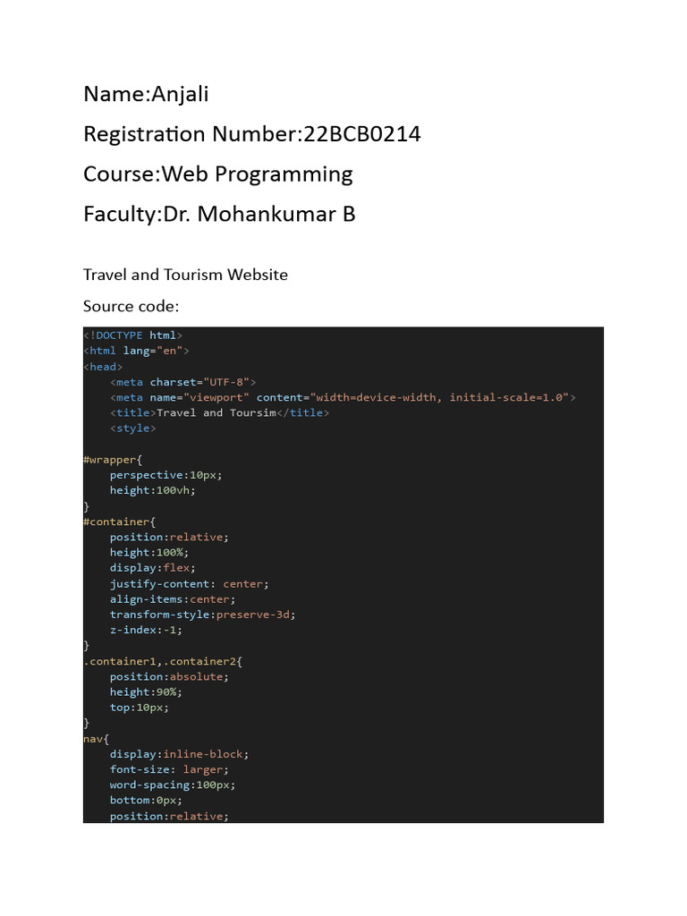Travel and Tourism Website Code | PDF