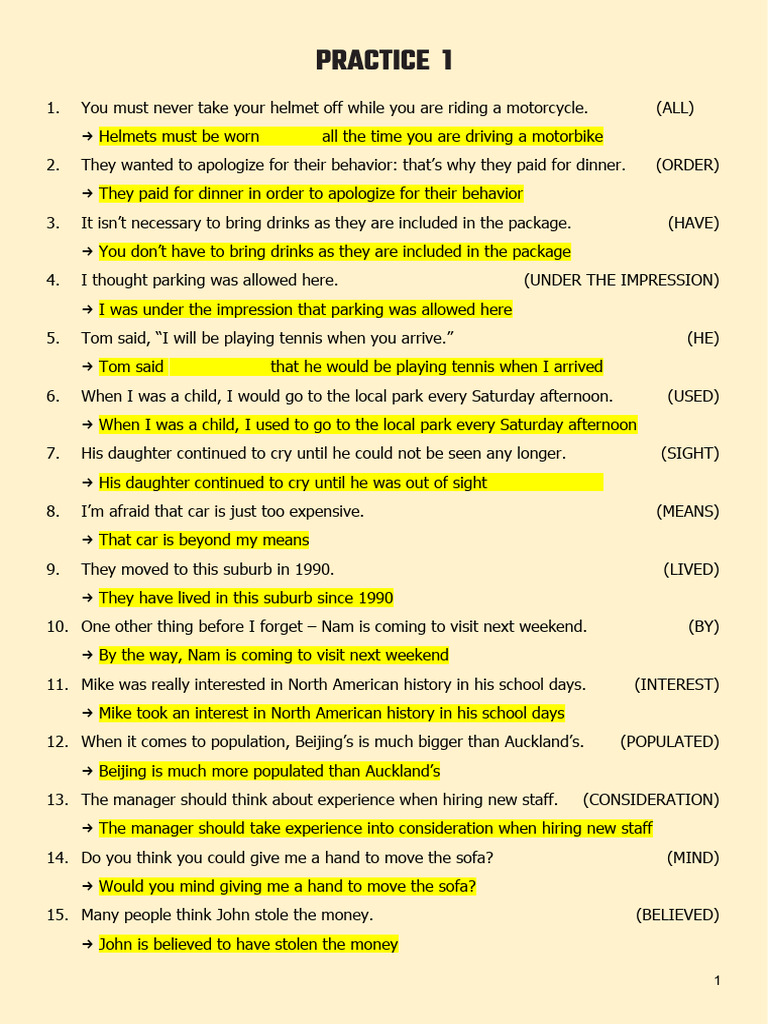 Sentence Transformation 1 | PDF