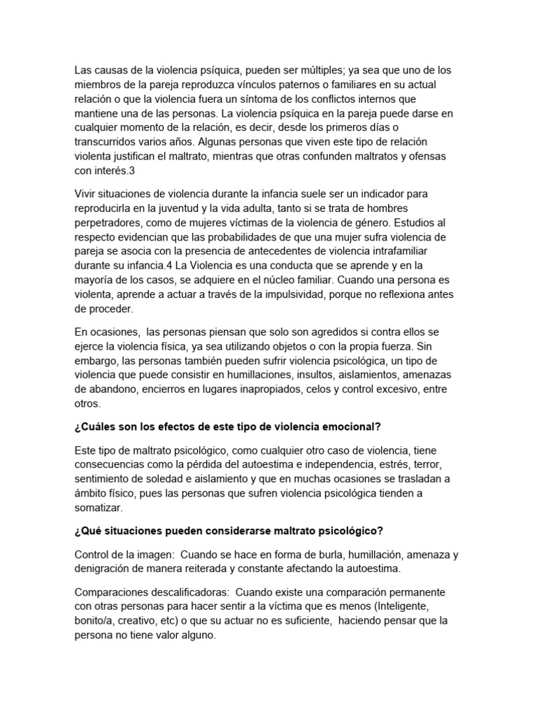 Causas y Consecuencias de la Violencia Psíquica | PDF | Violencia | La ...