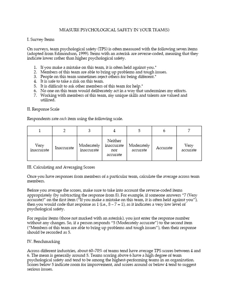 Measure Psychological Safety In Your Teams Pdf Mean Psychology